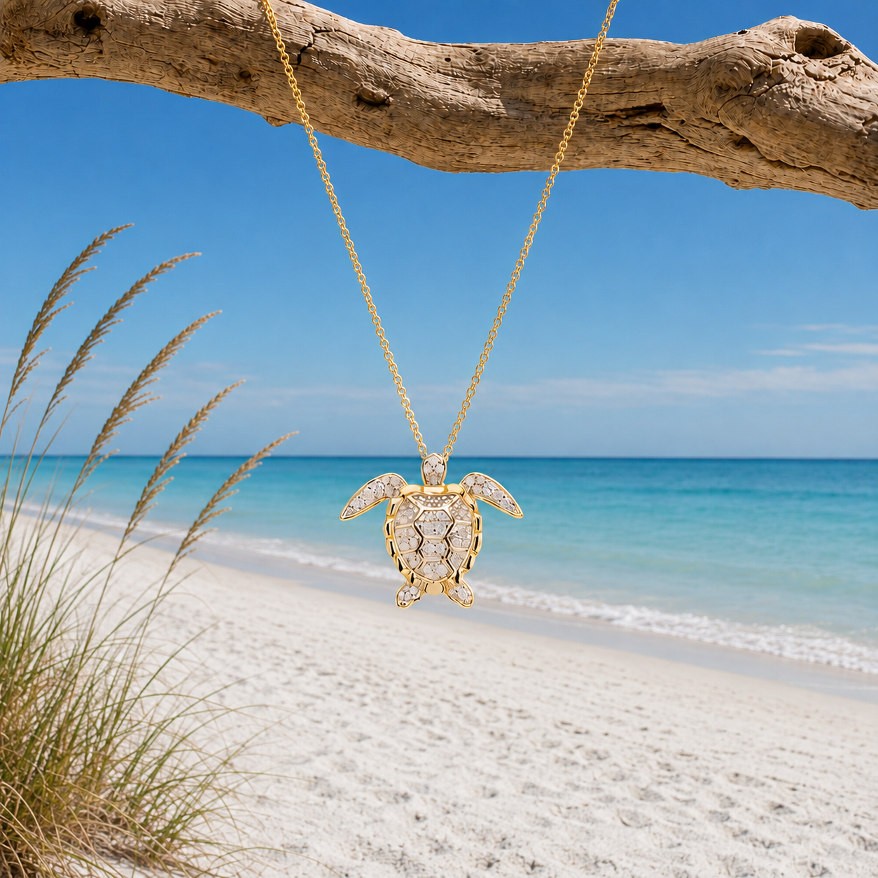 14K gold vermeil sea turtle necklace from Crabby Mermaid