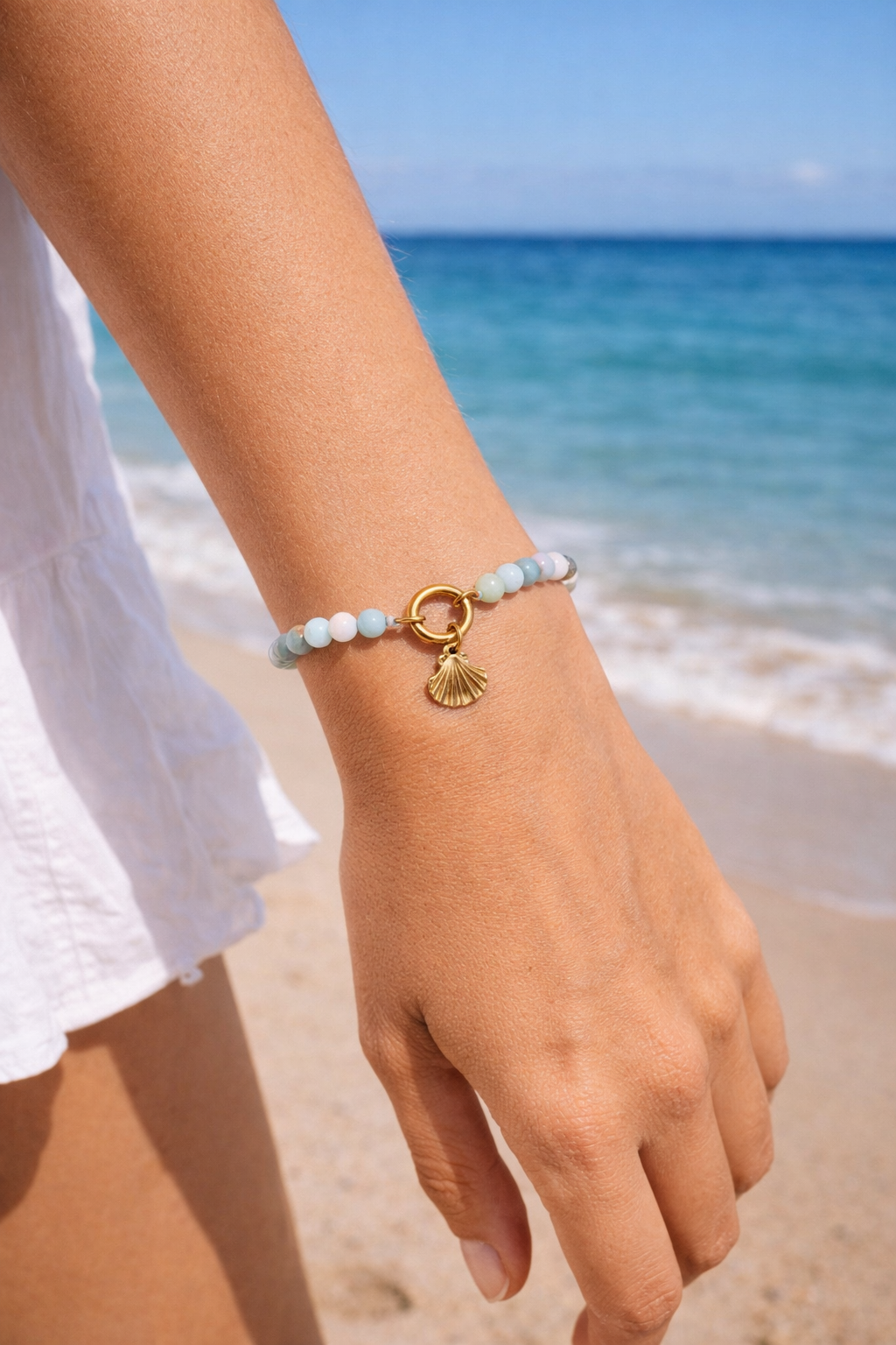 Clam shell bracelet coastal style ocean inspired jewelry from Crabby Mermaid